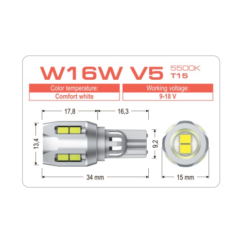 Світлодіодні Led лампи EXTREME W16W V5 T15 5500K Canbus